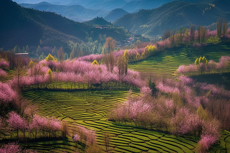 梯田风光美丽的梯田风景背景