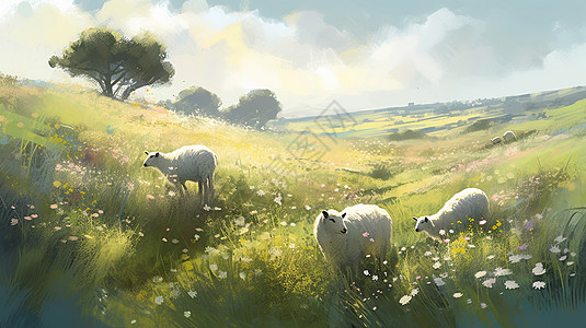 户外放牧的羊群图片