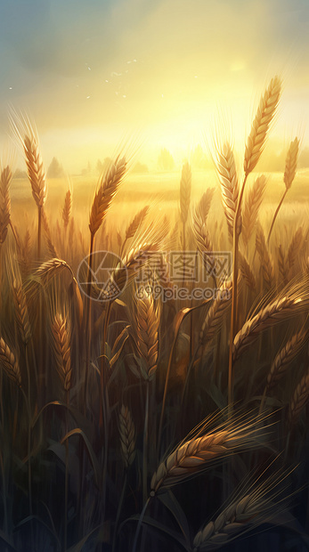 麦田的小麦插画图片