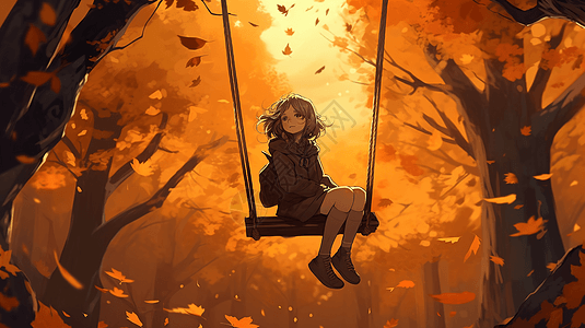 女孩坐在秋千上图片