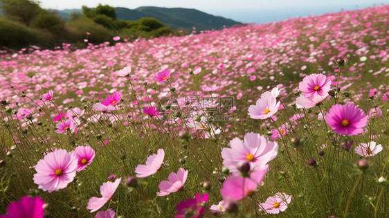 粉红色的花田图片