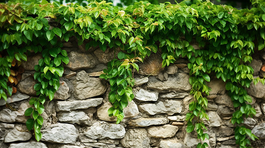 石墙与绿化背景图片