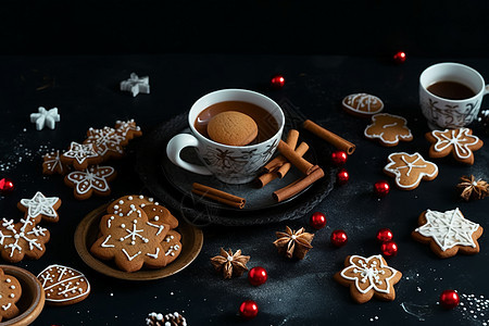 圣诞姜饼和咖啡图片