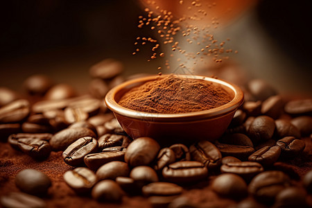 咖啡豆和咖啡粉背景图片