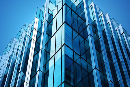 蓝色玻璃的商务大楼图片
