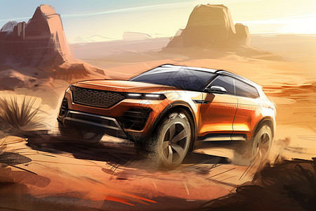 沙漠行驶的汽车图片