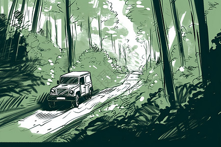 森林小路上的汽车图片