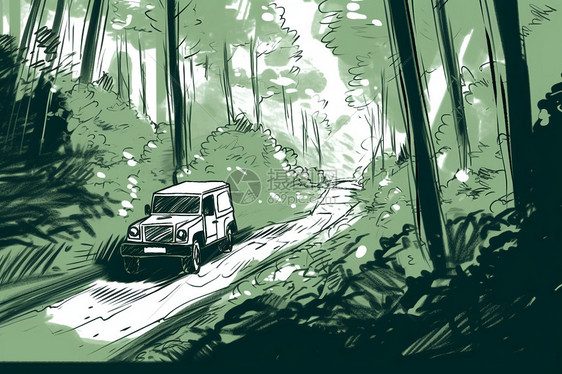 森林小路上的汽车图片