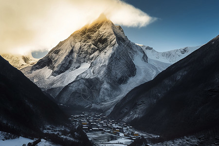 冲破云层的山峰图片