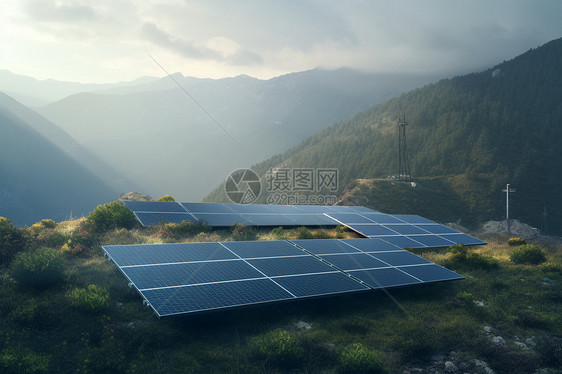 山区的太阳能电池板图片