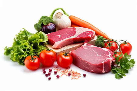 生猪肉和蔬菜图片