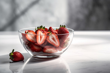 桌子上的一碗草莓图片