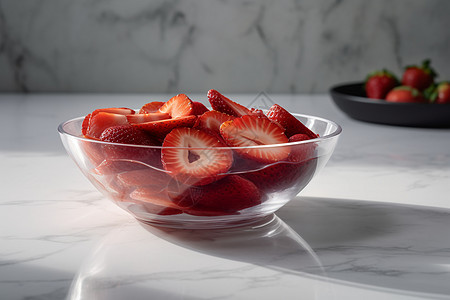 玻璃碗里的草莓片图片