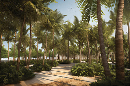 海滩的椰子林图片