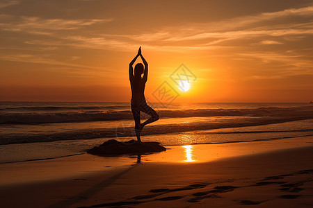 沙滩上练瑜伽背景图片
