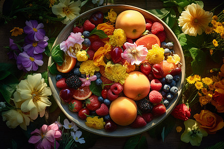 阳光下的水果碗图片