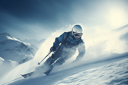 一个滑雪者在雪坡上滑雪图片