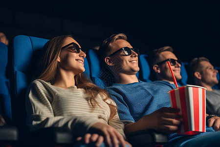 3D眼镜情侣在一起看电影背景
