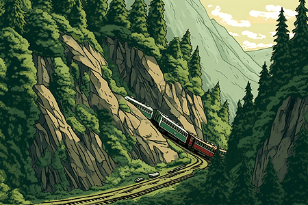 一列火车缓缓爬上陡峭的斜坡图片