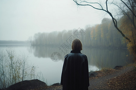 河边孤独的女人图片