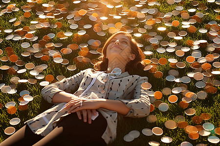 躺在草地上的女性图片