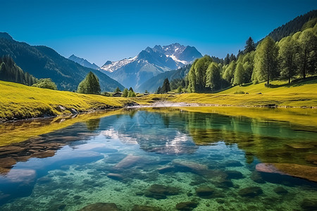 山脉湖景风光图片