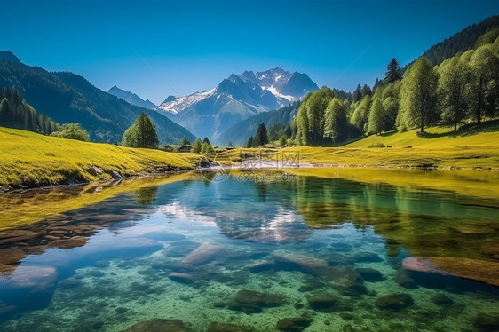 山脉湖景风光图片