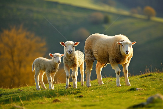 山坡上的小羊和母羊图片