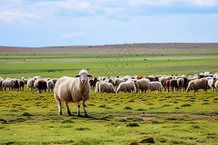 草原花海草原上的羊背景