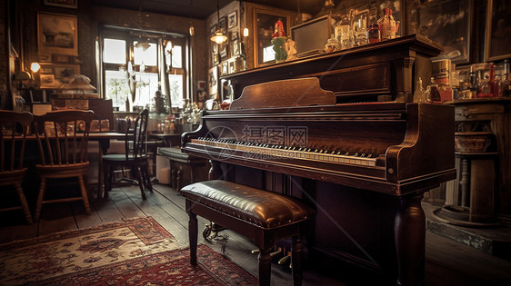 古雅咖啡店里的钢琴图片