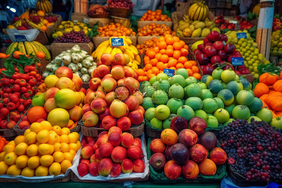 市场上的五颜六色的水果图片