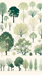 一组绿色植物插画背景图片
