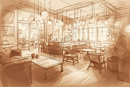 咖啡店设计的线稿图片