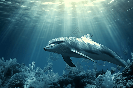 海底游动的海豚图片