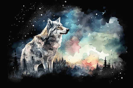 夜晚的一匹狼图片