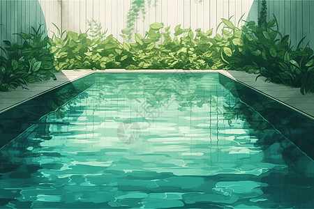 绿色墙壁的泳池图片