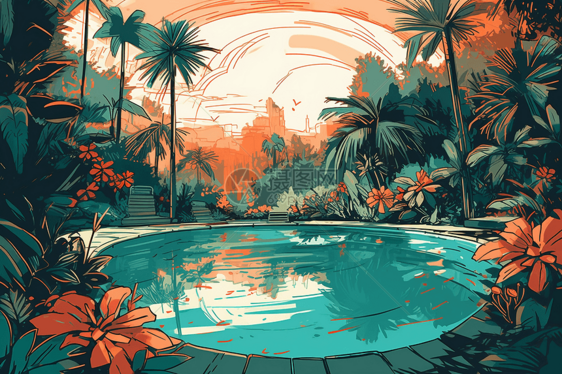 热带游泳池插图图片