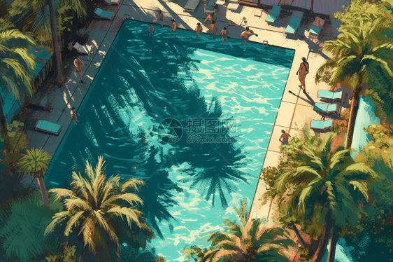 周围是棕榈树的泳池图片