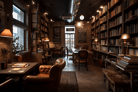 图书阅览室咖啡店的阅读空间设计图片