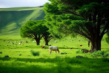 牧场放牧的羊群图片