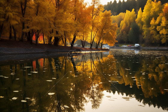 秋天湖边的景象图片
