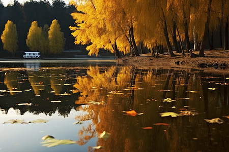 秋天湖边的景色图片