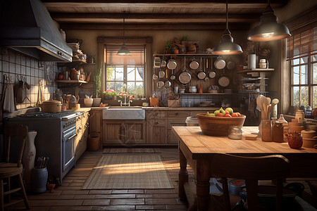 温暖厨房乡村厨房视角设计图片