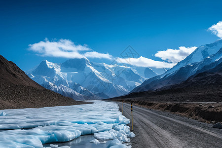 美丽的雪山美丽道路高清图片