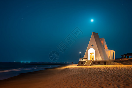 海滩夜景下的礼堂图片