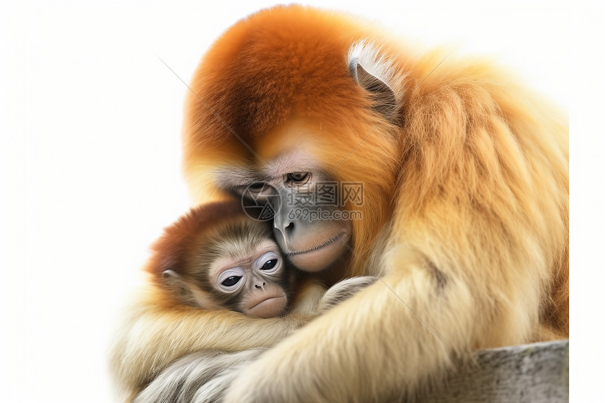 猴子妈妈和孩子拥抱在一起图片