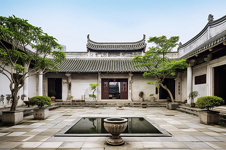 中式景观大院背景图片