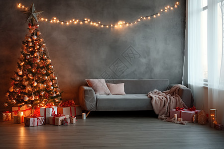 沙发旁边的圣诞树图片