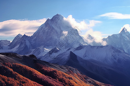 冬天雪山上的山脉图片