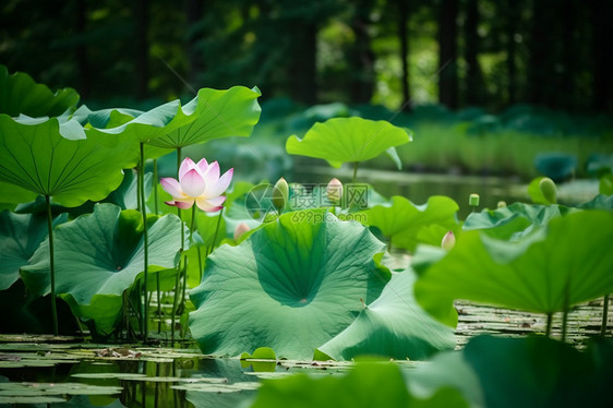 夏季荷花池图片